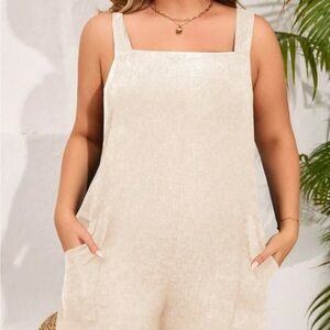 SHEIN Cream Jumpsuit with Textured Fabric and Wide Straps